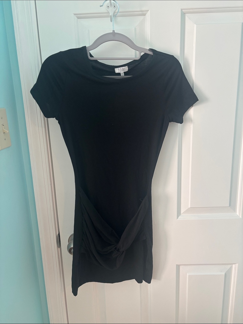 Tobi Black Knot-Front Short Sleeve Dress